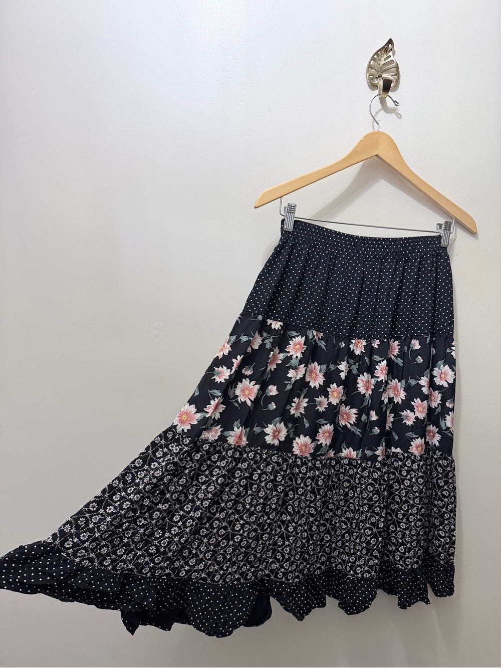 Vintage Floral Tiered Midi Skirt Cottage Whimsygoth Floral Cottage Indie Boho S